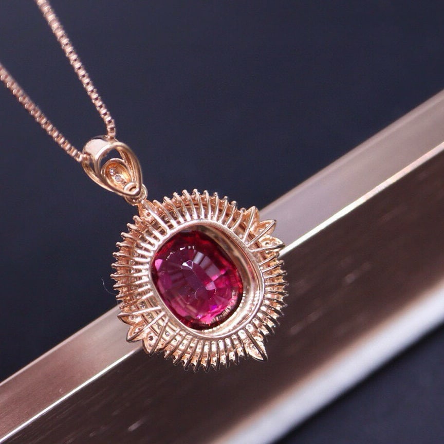 14k Gold 4.62 Ct Natural Tourmaline & Diamond Pendant( Without Chain ) - 6