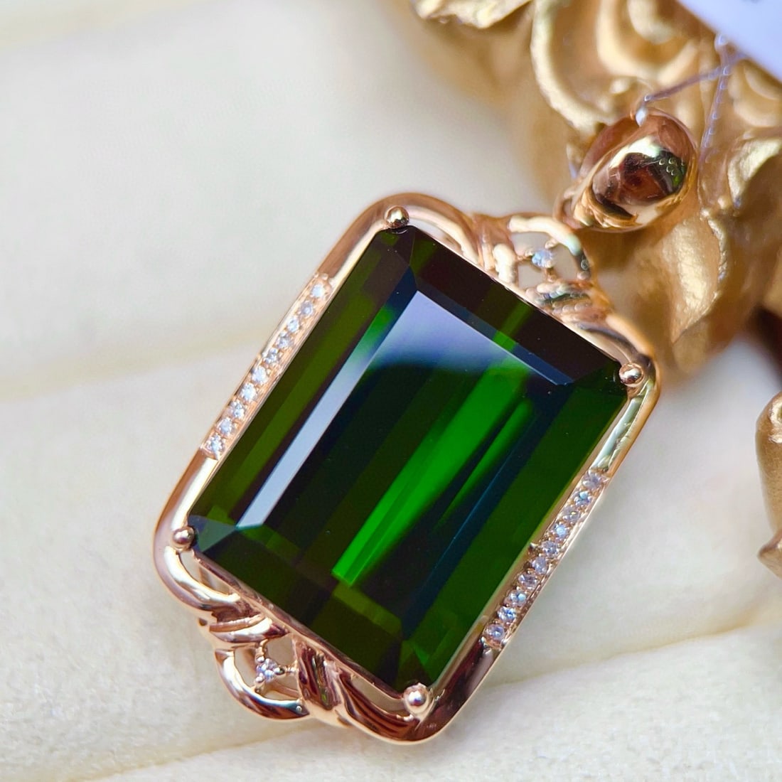 14k Gold 22.12 Ctw Natural Tourmaline & Diamond Pendant( Without Chain ) - 5