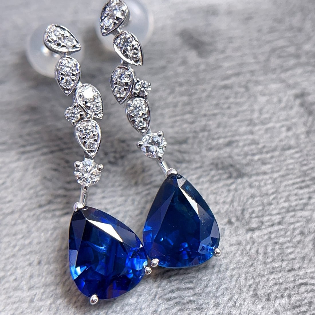 14k Gold 3.31 Ctw Natural Sapphire & Diamond Earrings - 4
