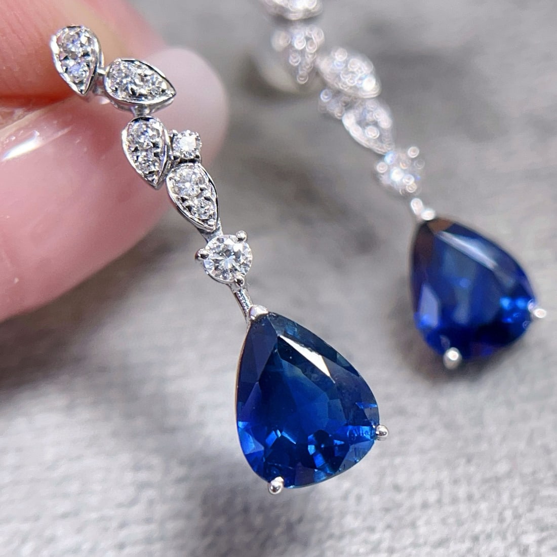 14k Gold 3.31 Ctw Natural Sapphire & Diamond Earrings - 5