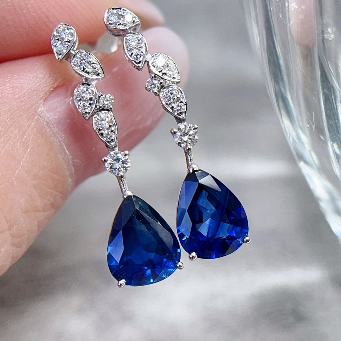 14k Gold 3.31 Ctw Natural Sapphire & Diamond Earrings - 6