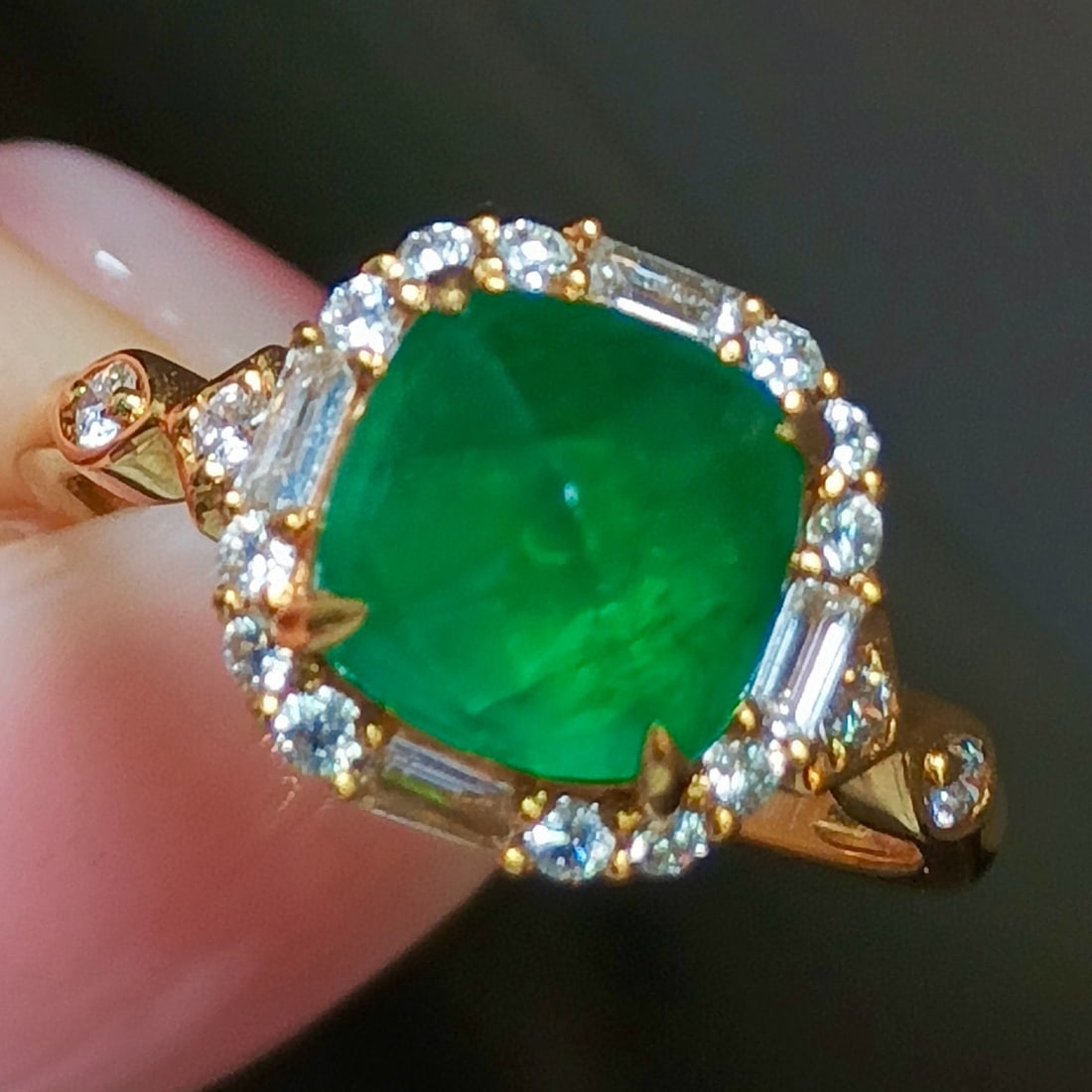 14k Gold 2.59 Ctw Vivid Green Natural Emerald & Diamond Ring - 8