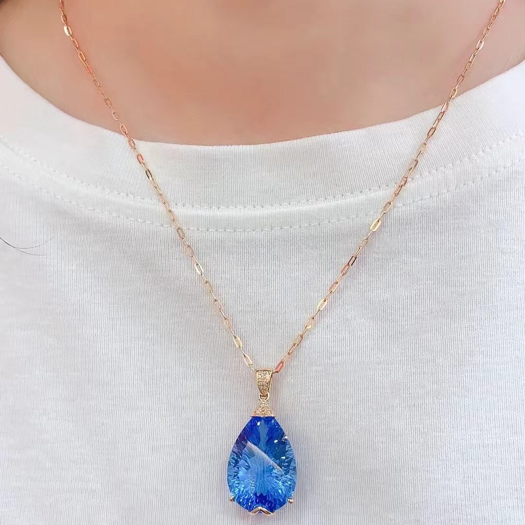 14k Gold 24.25 Ct Natural Topaz & Diamond Pendant( Without Chain ) - 4