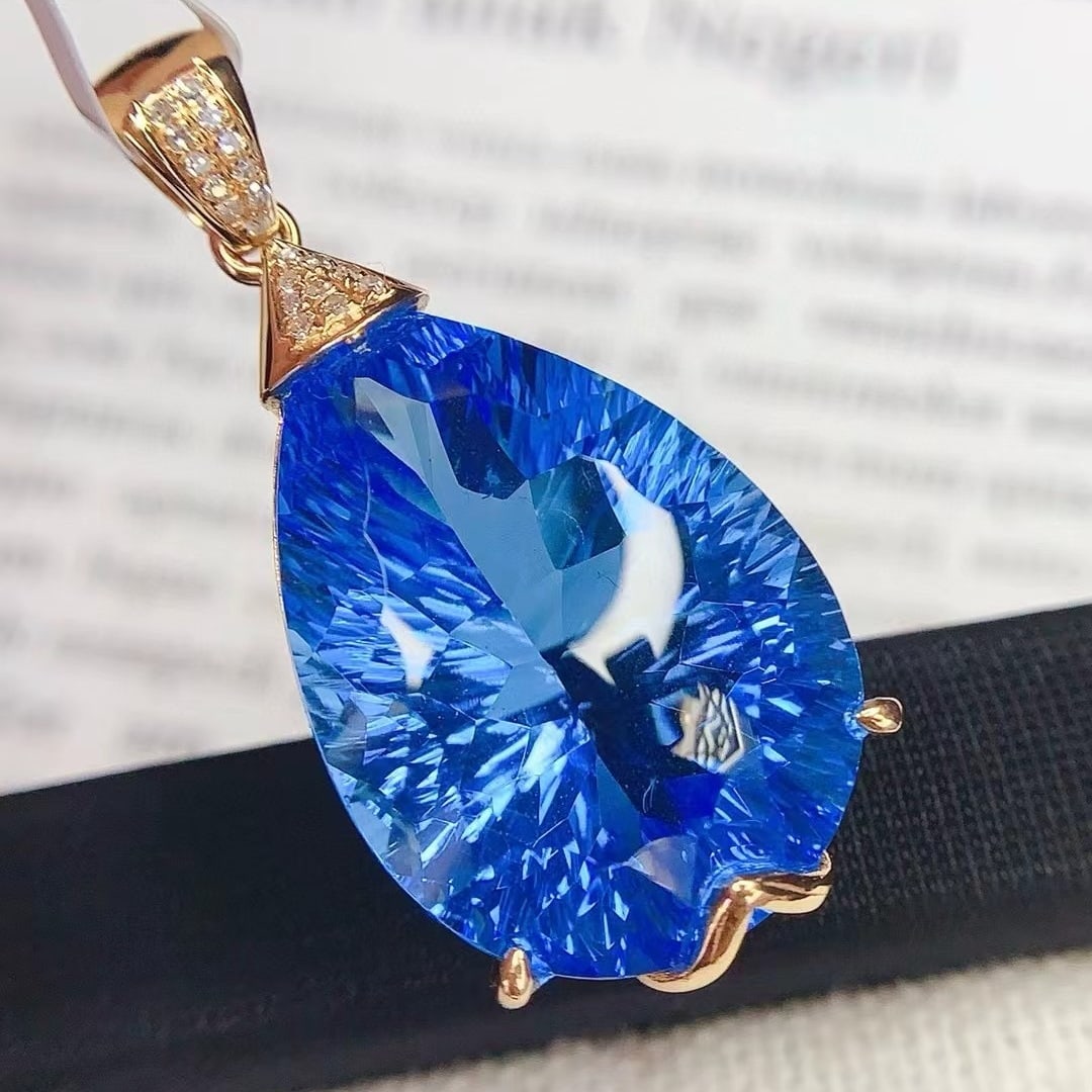 14k Gold 24.25 Ct Natural Topaz & Diamond Pendant( Without Chain ) - 5