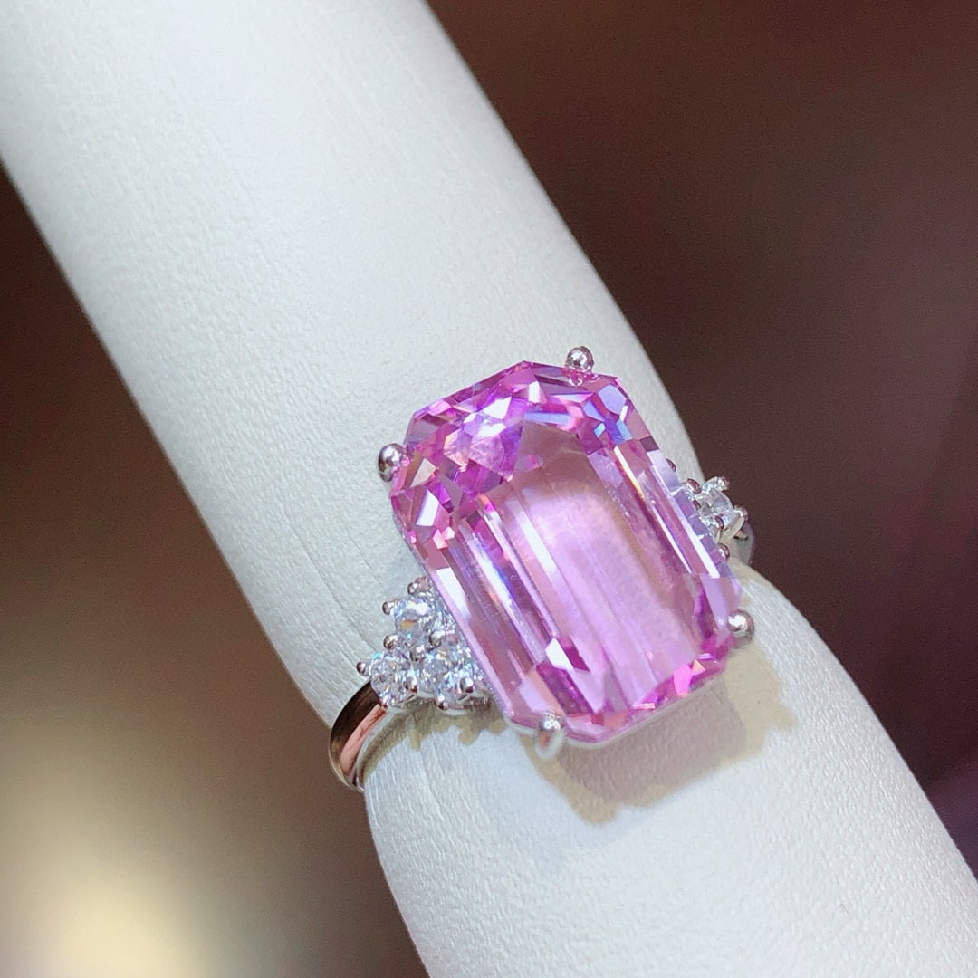 14k Gold 9.95 Ct Natural Kunzite & Sapphire Ring - 4