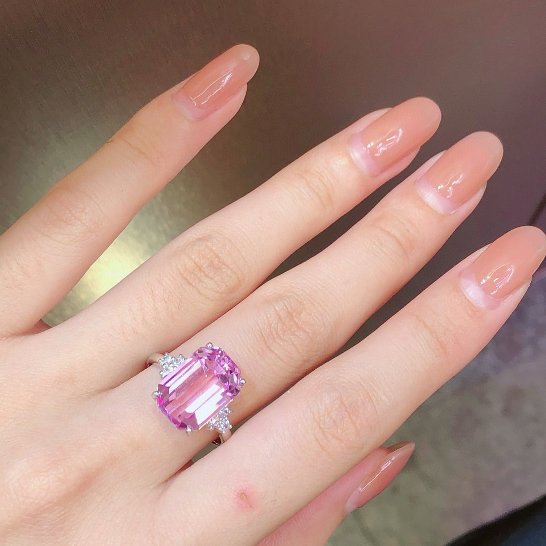 14k Gold 9.95 Ct Natural Kunzite & Sapphire Ring - 6