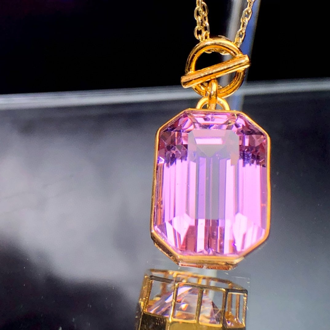14k Gold 17 Ct Natural Kunzite Pendant( Without Chain ) - 3
