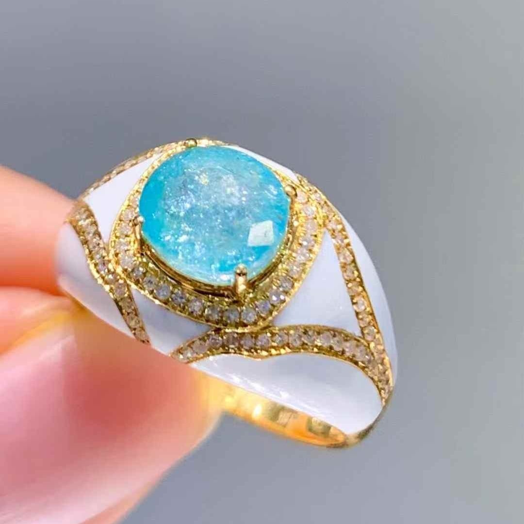 14k Gold 1.8 Ct Natural Paraiba Tourmaline & Diamond Ring - 2