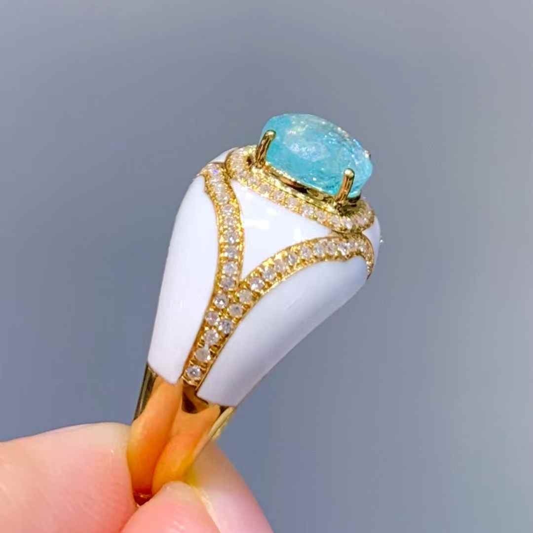 14k Gold 1.8 Ct Natural Paraiba Tourmaline & Diamond Ring - 3