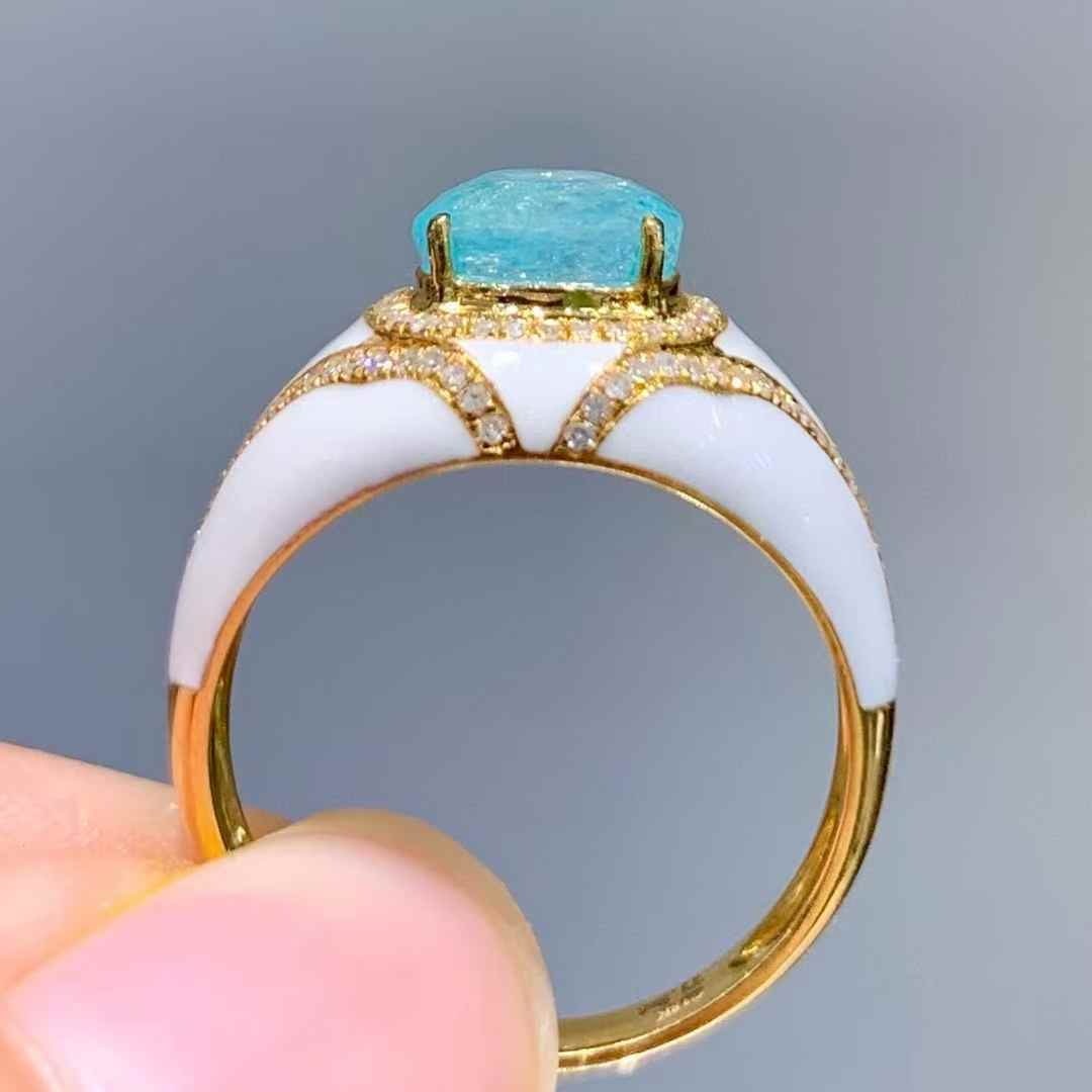14k Gold 1.8 Ct Natural Paraiba Tourmaline & Diamond Ring - 4