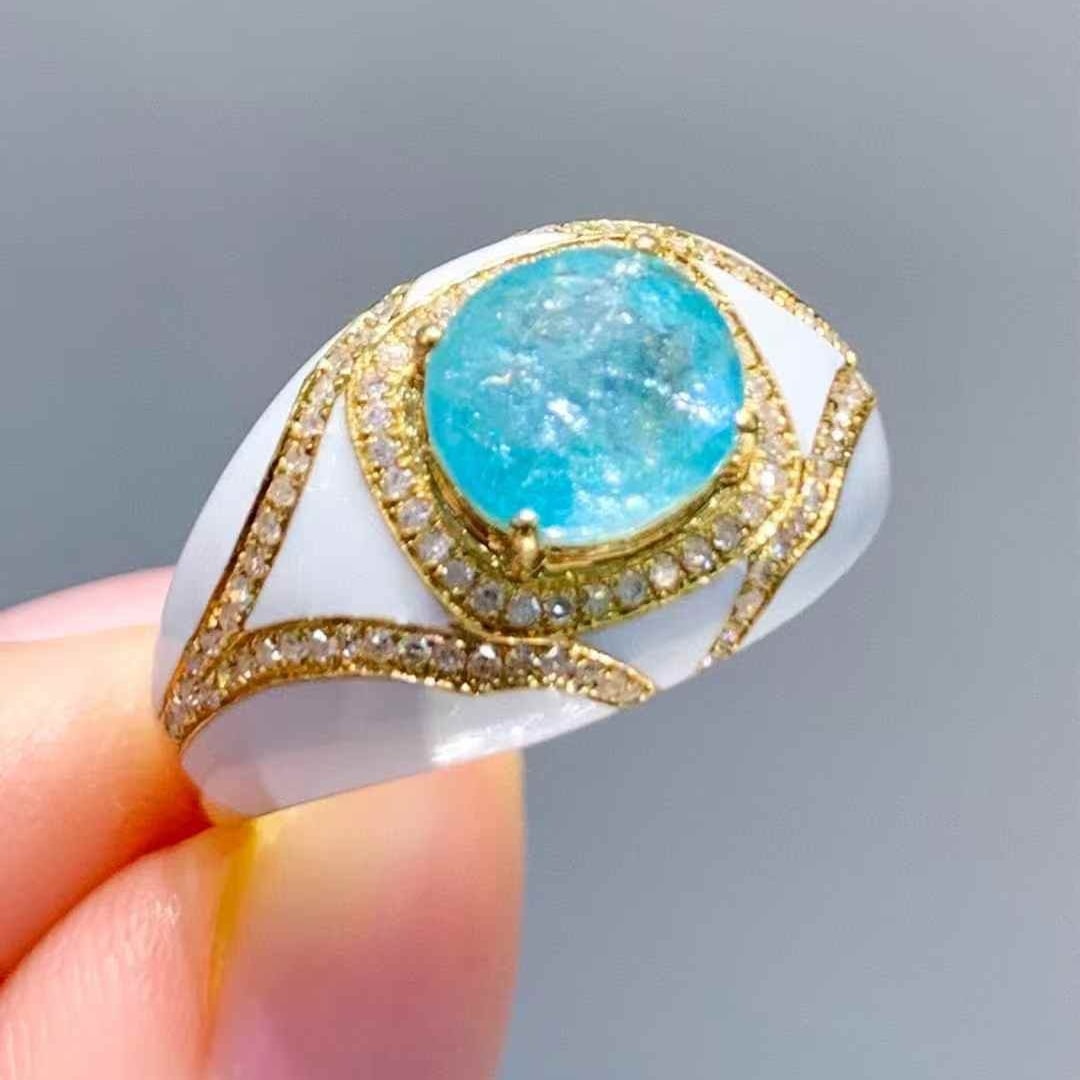 14k Gold 1.8 Ct Natural Paraiba Tourmaline & Diamond Ring - 6
