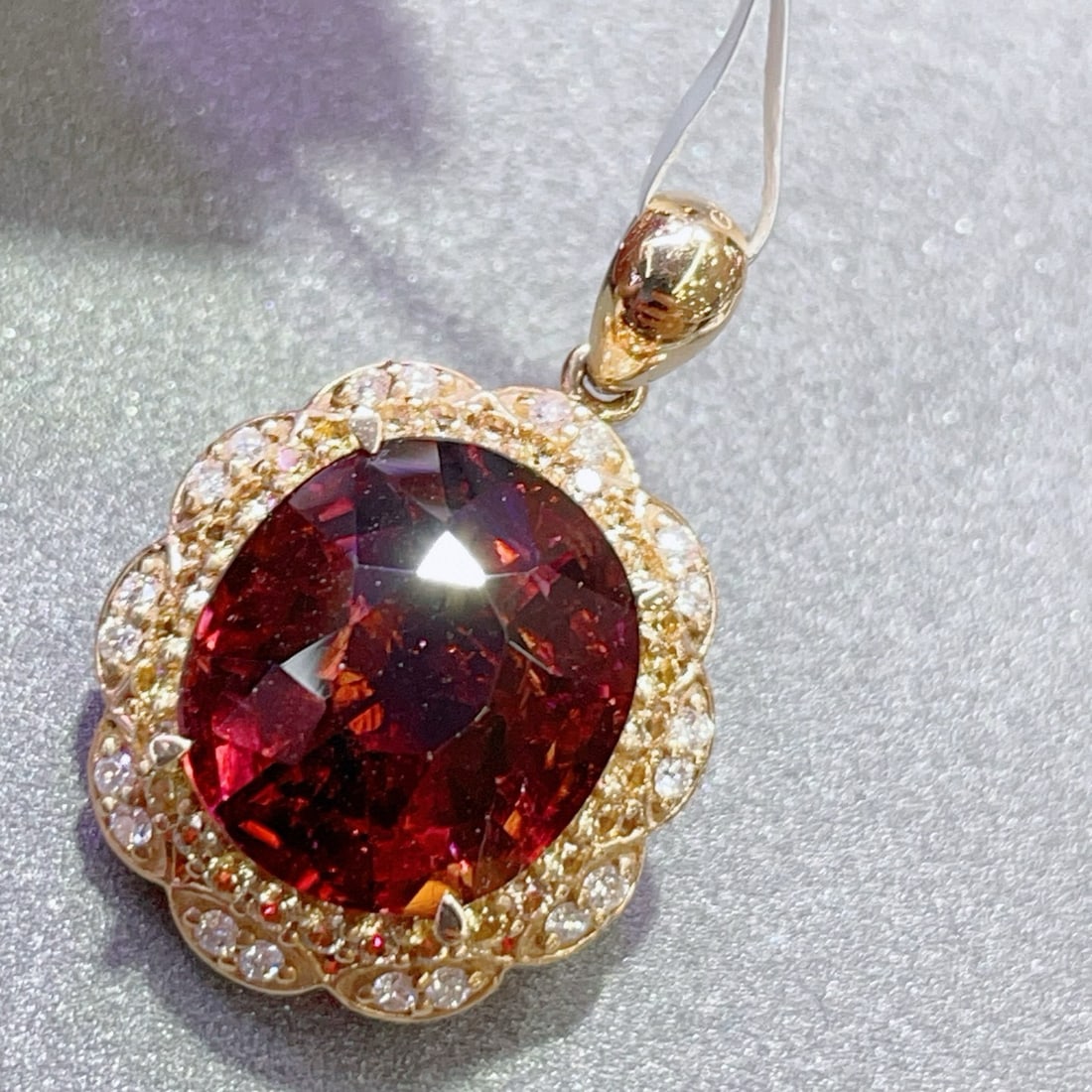 14k Gold 8.32 Ct Natural Tourmaline & Diamond Pendant( Without Chain ) - 3