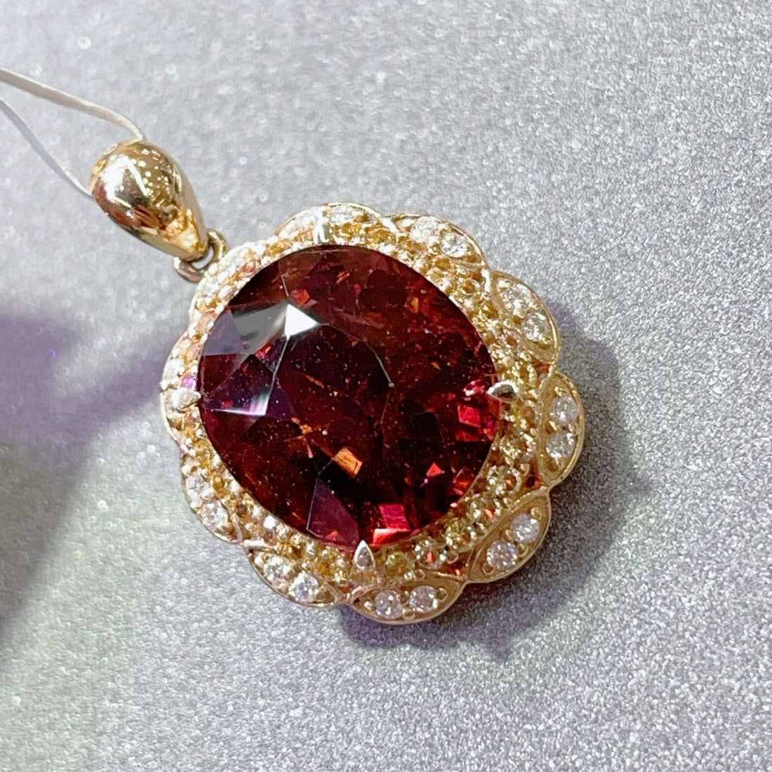 14k Gold 8.32 Ct Natural Tourmaline & Diamond Pendant( Without Chain ) - 4