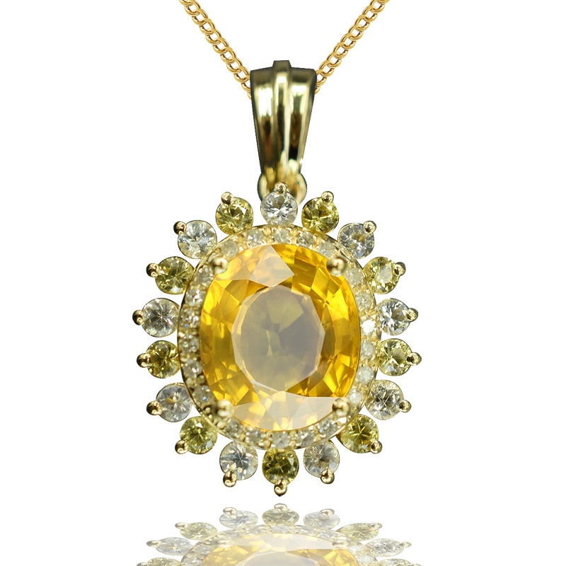 14k Gold 2.24 Ctw Natural Sapphire & Diamond Pendant( Without Chain ) - 2