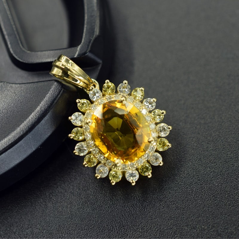 14k Gold 2.24 Ctw Natural Sapphire & Diamond Pendant( Without Chain ) - 3