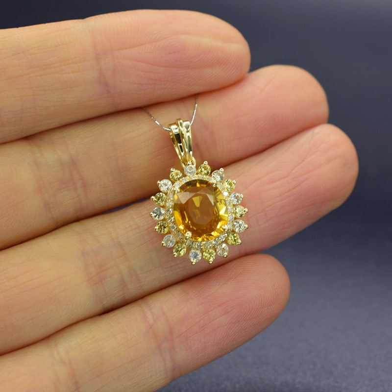 14k Gold 2.24 Ctw Natural Sapphire & Diamond Pendant( Without Chain ) - 4
