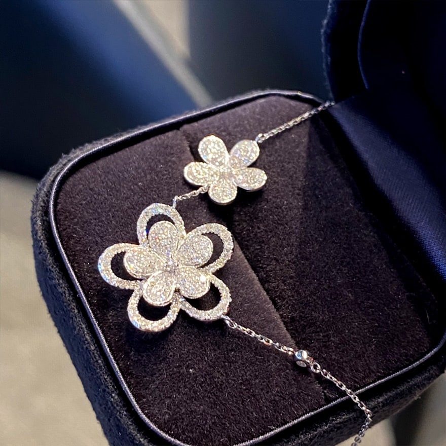 14k Gold 0.85 Ct Natural H Diamond & Flowers Necklace - 3