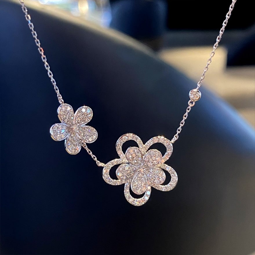 14k Gold 0.85 Ct Natural H Diamond & Flowers Necklace - 4