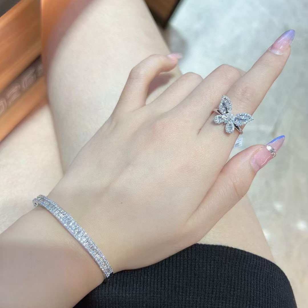 14k Gold 0.7 Ct Natural H Diamond & Butterfly Ring - 2