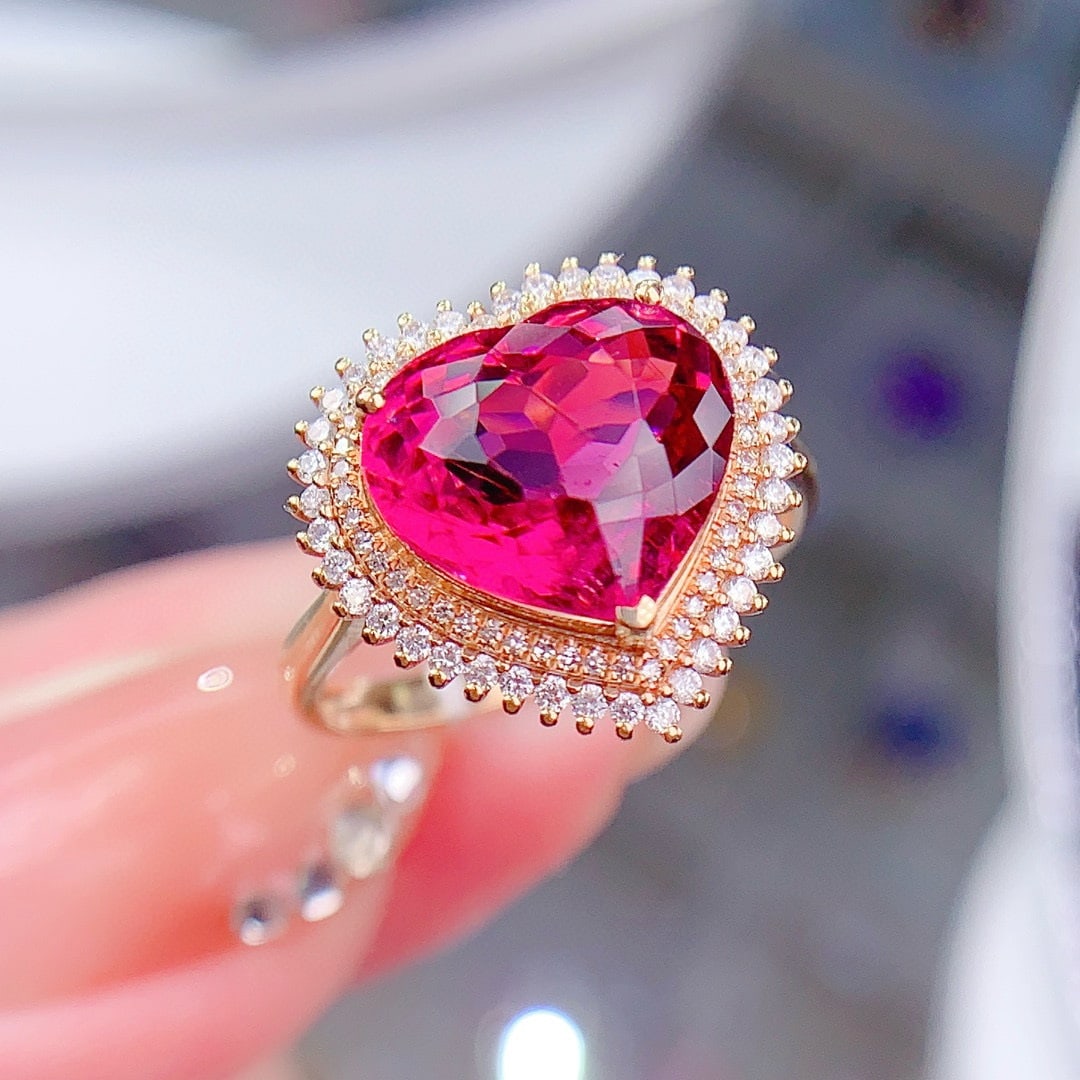 14k Gold 4.8 Ct Natural Tourmaline & Diamond Ring - 2