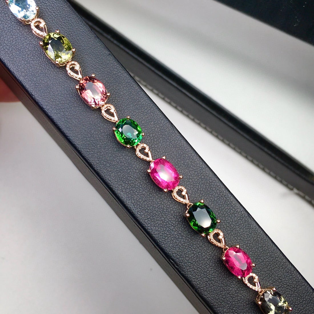 14k Gold 19.2 Ct Natural Tourmaline & Diamond Bracelet - 2