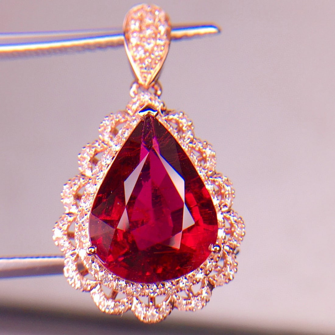 14k Gold 4.09 Ct Natural Tourmaline & Diamond Pendant( Without Chain ) - 2