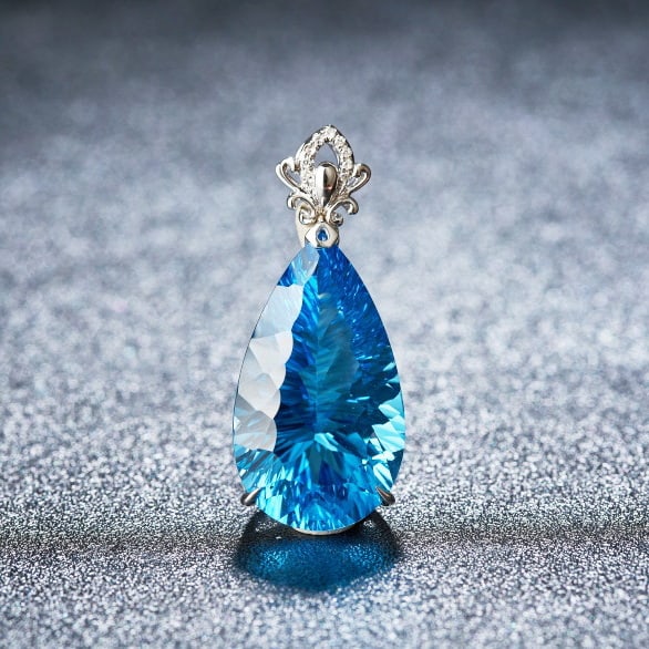 14k Gold 20.7 Ct Natural Topaz & Diamond Pendant( Without Chain ): Ref:231044032 // gold content:14k gold // main gemstone:topaz // shape:pear // carat weight:20. 7ct // color:blue // treatment:natural // // adjacent gemstone 2 : diamond // number of stones:9 //