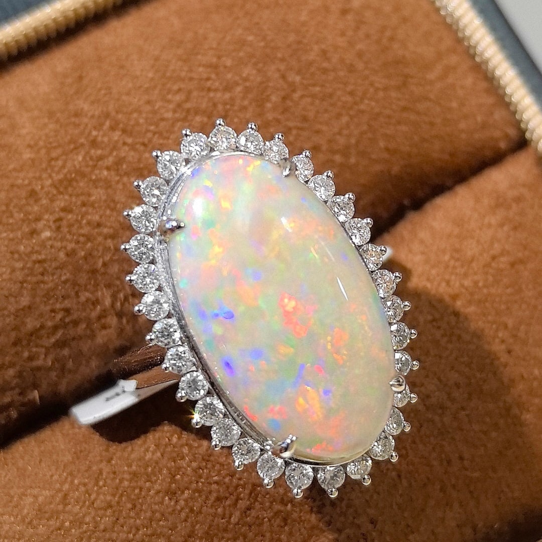 14k Gold 6.36 Ctw Natural Opal & Diamond Ring - 5