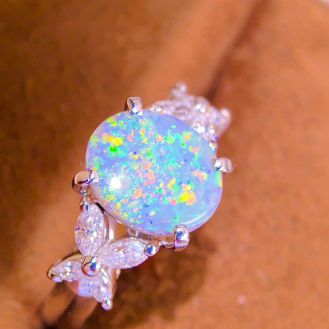 14k Gold 2.45 Ctw Natural Opal & Diamond Ring - 4
