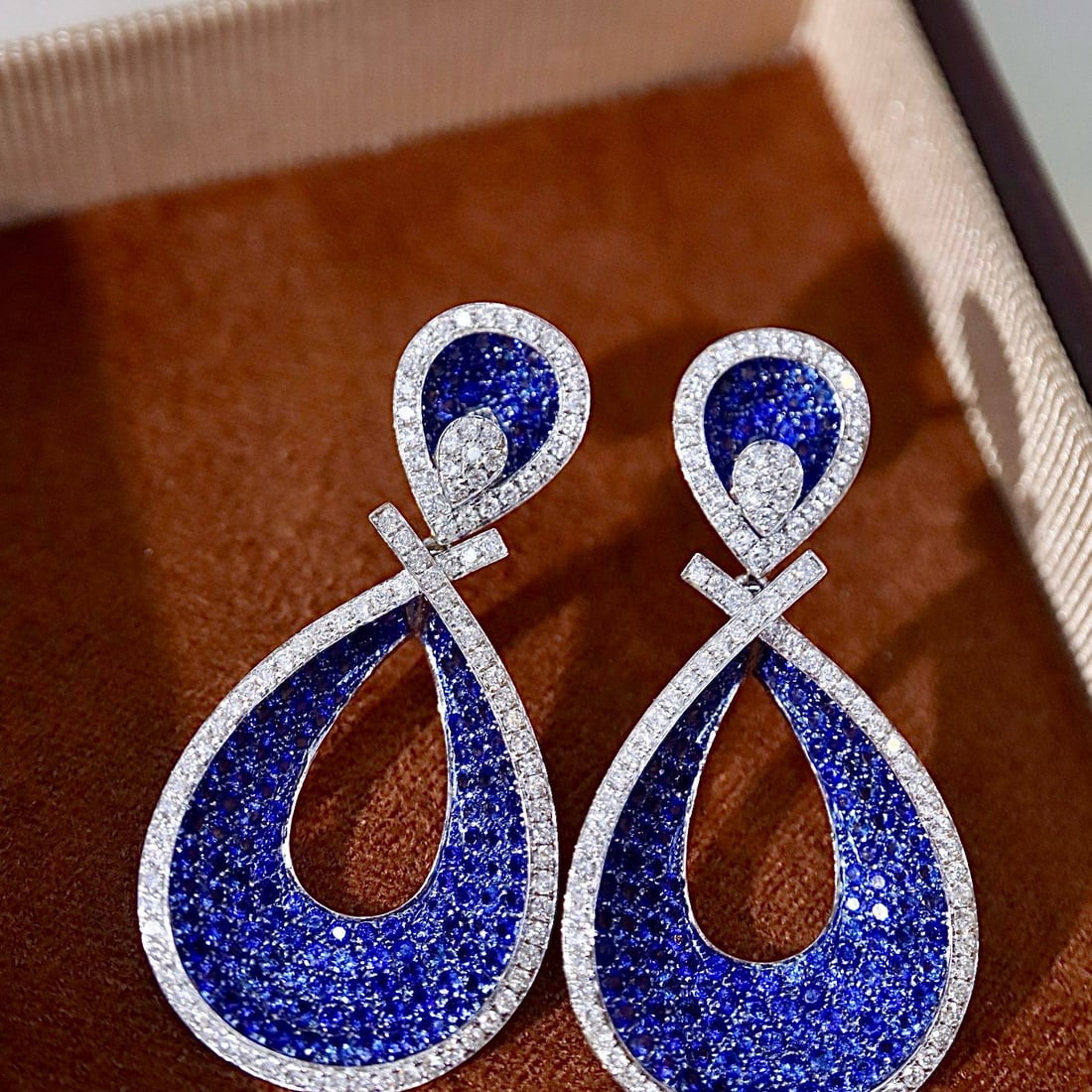 14k Gold 3.70 Ctw Natural Sapphire & Diamond Earrings - 2