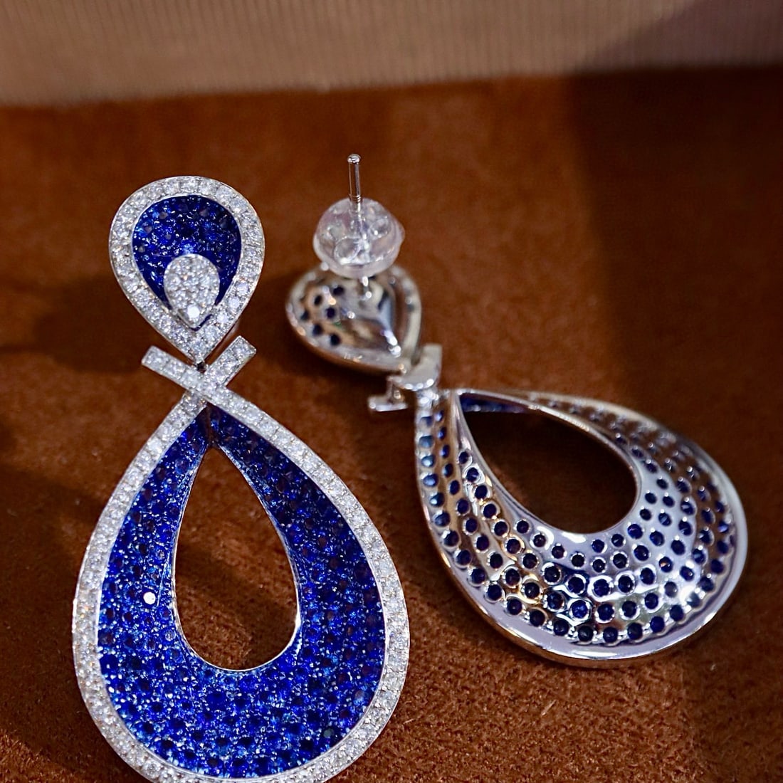14k Gold 3.70 Ctw Natural Sapphire & Diamond Earrings - 6