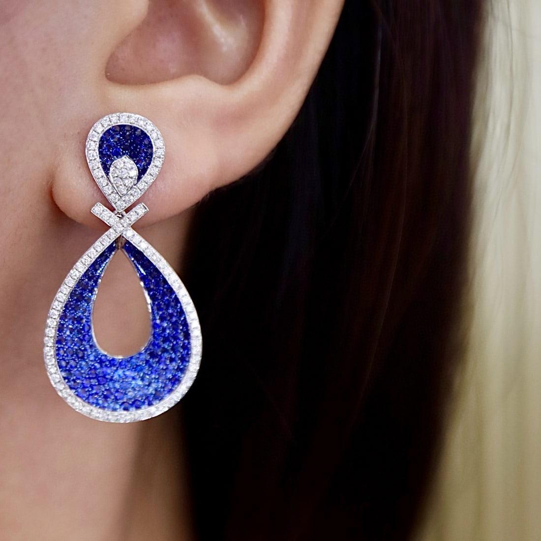 14k Gold 3.70 Ctw Natural Sapphire & Diamond Earrings - 7