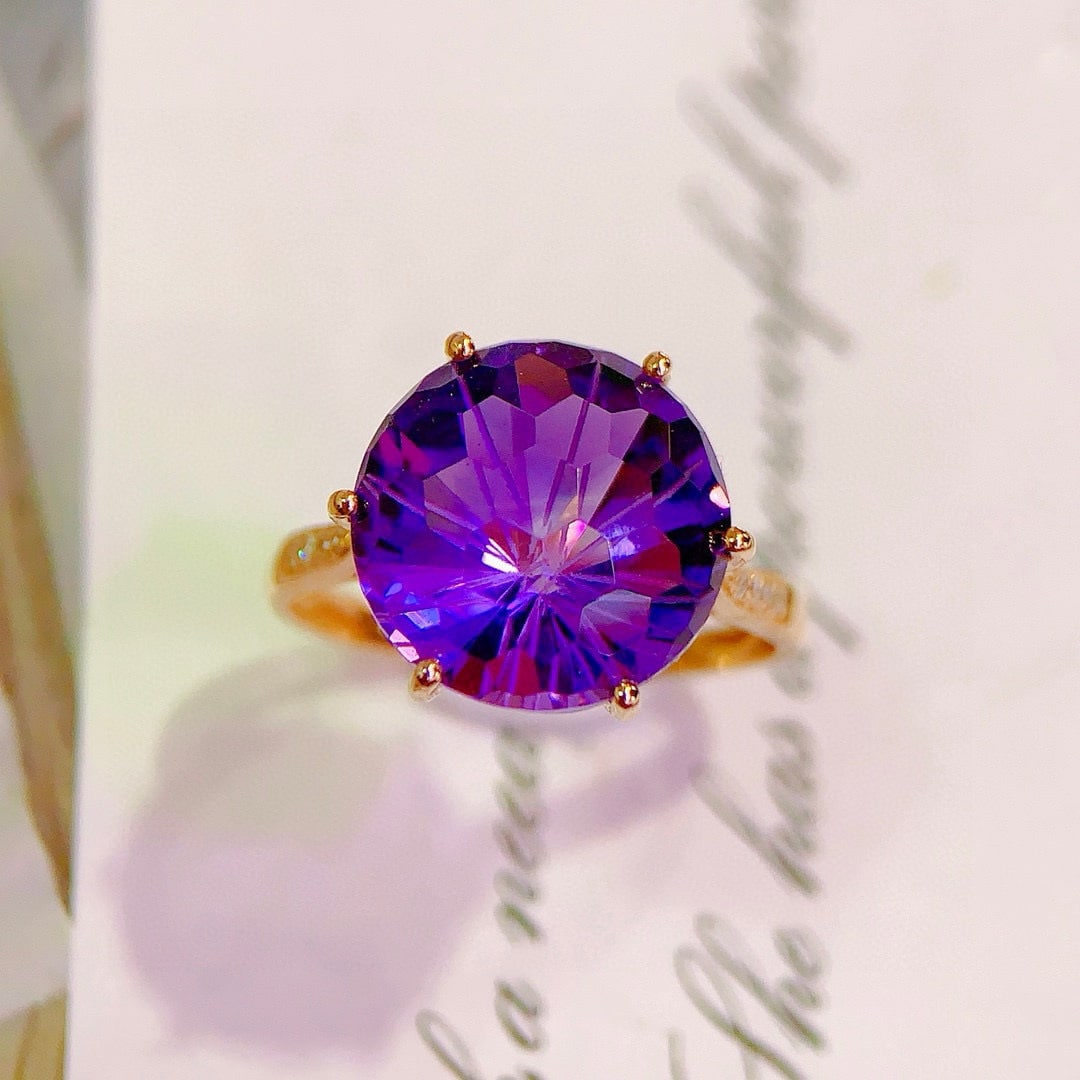 14k Gold 7.68 Ctw Natural Amethyst & Diamond Ring - 3