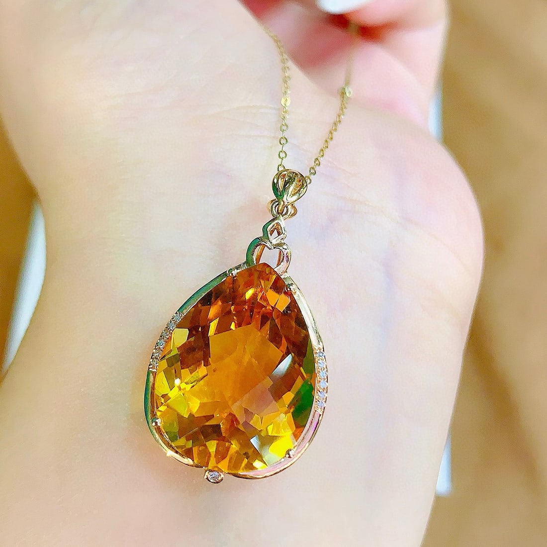 14k Gold 17.09 Ctw Natural Citrine & Diamond Pendant( Without Chain ) - 4