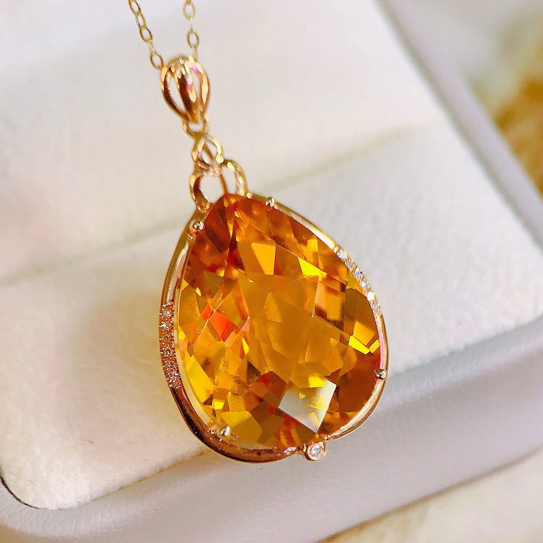 14k Gold 17.09 Ctw Natural Citrine & Diamond Pendant( Without Chain ) - 5