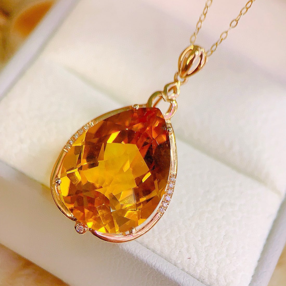 14k Gold 17.09 Ctw Natural Citrine & Diamond Pendant( Without Chain ) - 6