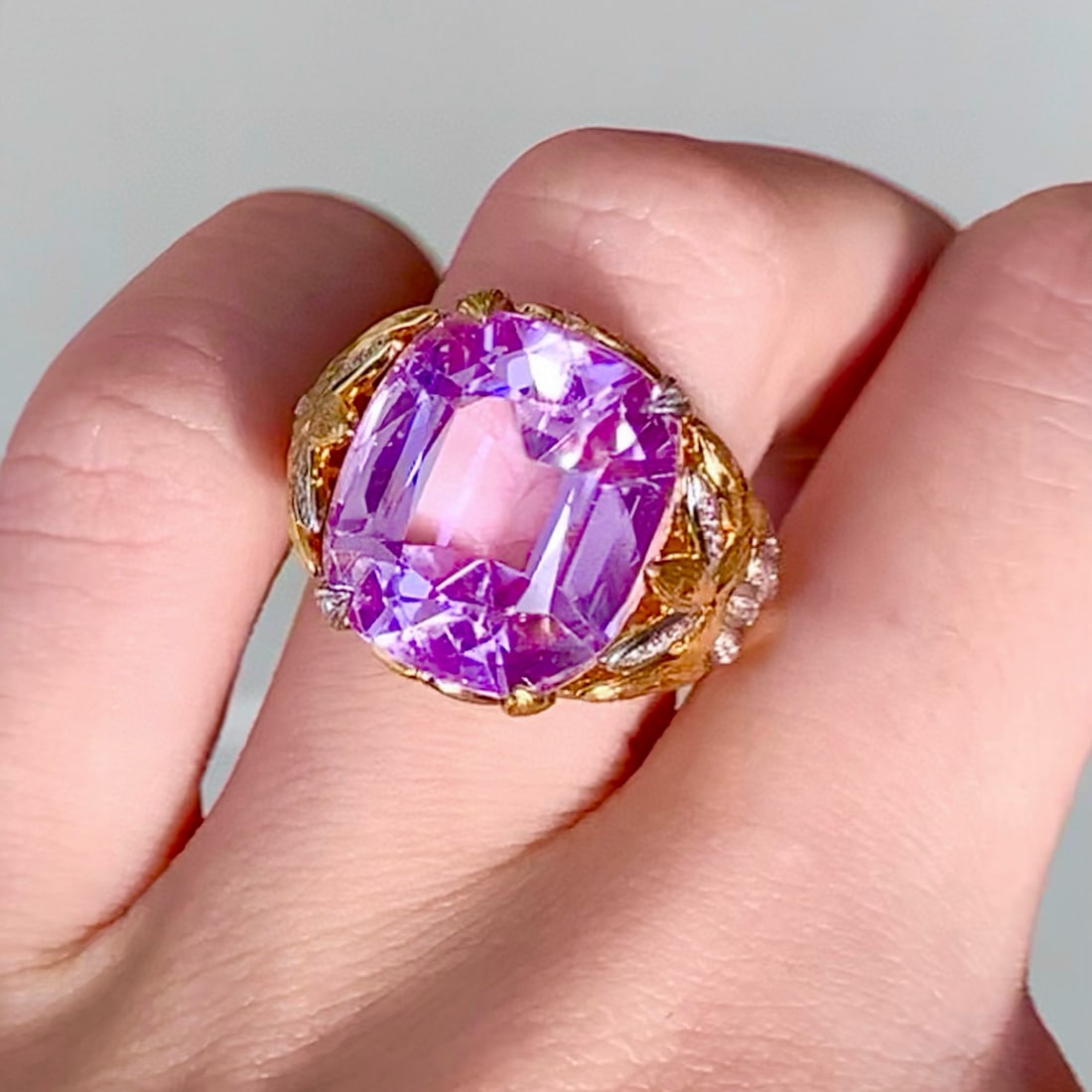 14k Gold 15.2 Ct Natural Kunzite & Diamond Ring - 5