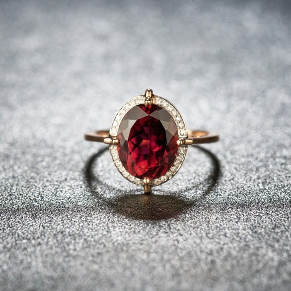 14k Gold 3.55 Ct Natural Tourmaline & Diamond Ring: Ref:231044074 // gold content:14k gold // ring size:7. 25us // // main gemstone:tourmaline // shape:oval // carat weight:3. 55ct // color:red // treatment:natural // // adjacent gemstone 2 : diamond