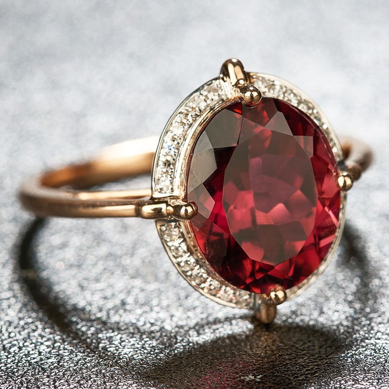 14k Gold 3.55 Ct Natural Tourmaline & Diamond Ring - 4