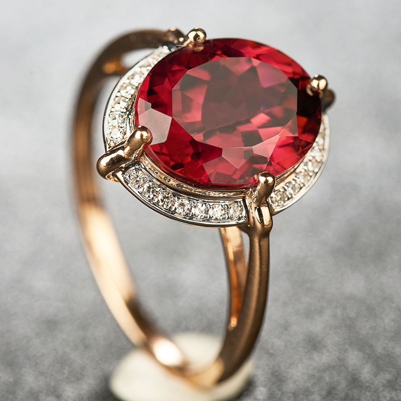 14k Gold 3.55 Ct Natural Tourmaline & Diamond Ring - 6