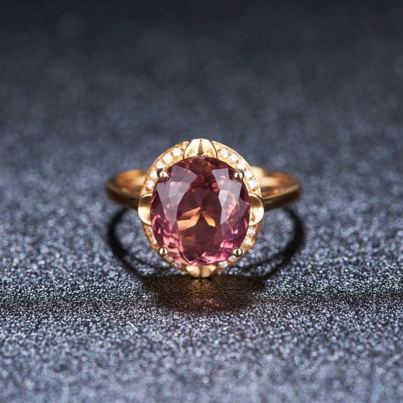 14k Gold 4.01 Ct Natural Tourmaline & Diamond Ring: Ref:231044077 // gold content:14k gold // ring size:7. 25us // // main gemstone:tourmaline // shape:oval // carat weight:4. 01ct // color:red // treatment:natural // // adjacent gemstone 2 : diamond