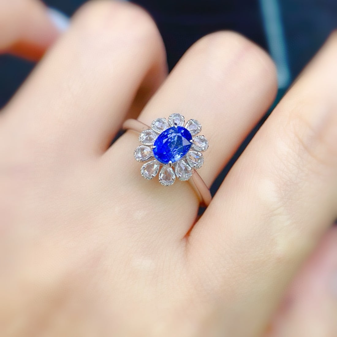 14k Gold 1.3 Ct Natural Sapphire & Diamond & Sapphire Ring - 3