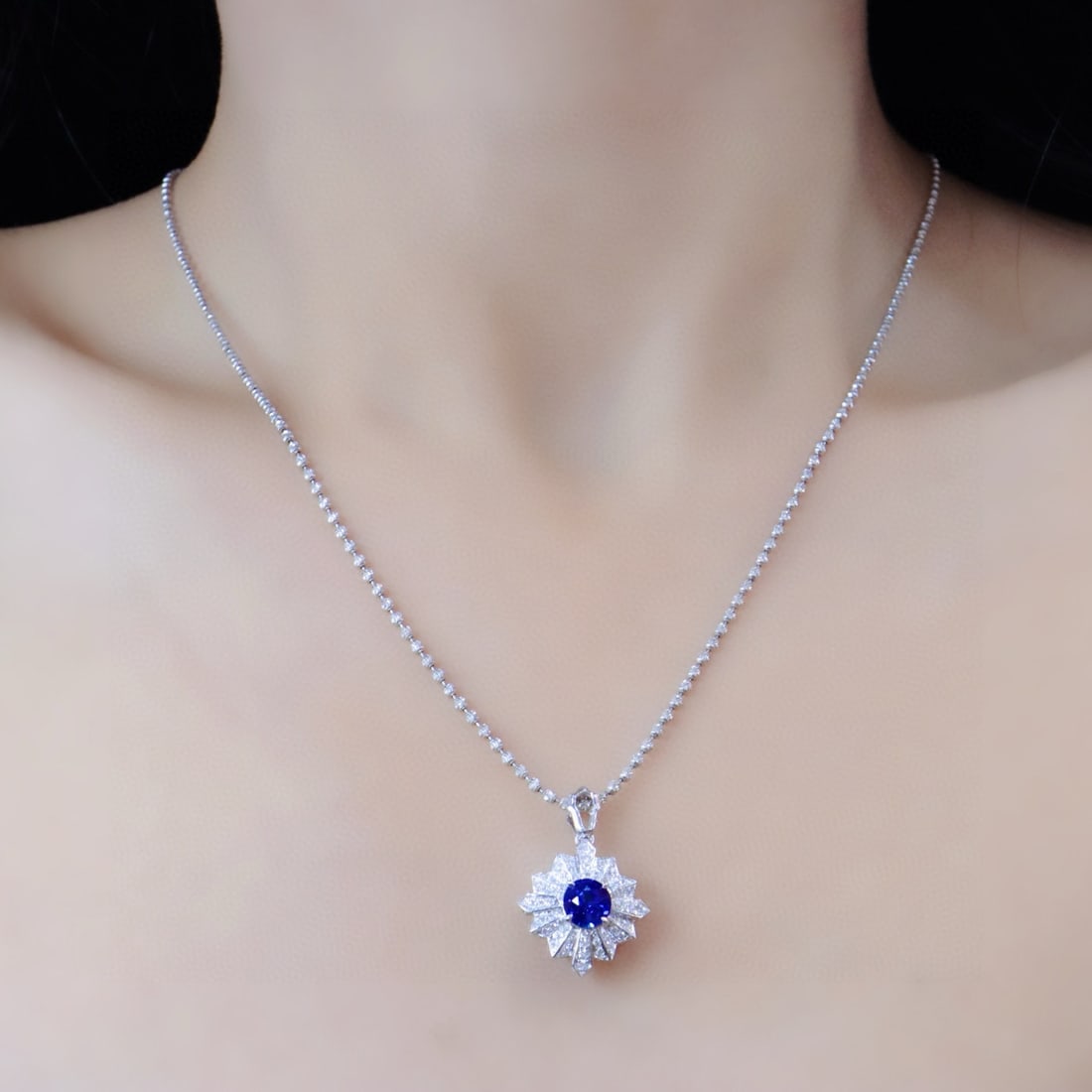 14k Gold 1.34 Ctw Natural Sapphire & Diamond Pendant( Without Chain ) - 4