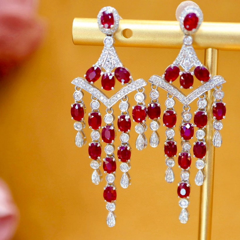 14k Gold 5.65 Ctw Natural Ruby & Diamond Earrings - 5