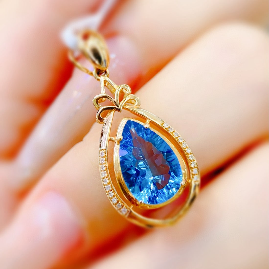 14k Gold 2.86 Ctw Natural Topaz & Diamond Pendant( Without Chain ) - 2