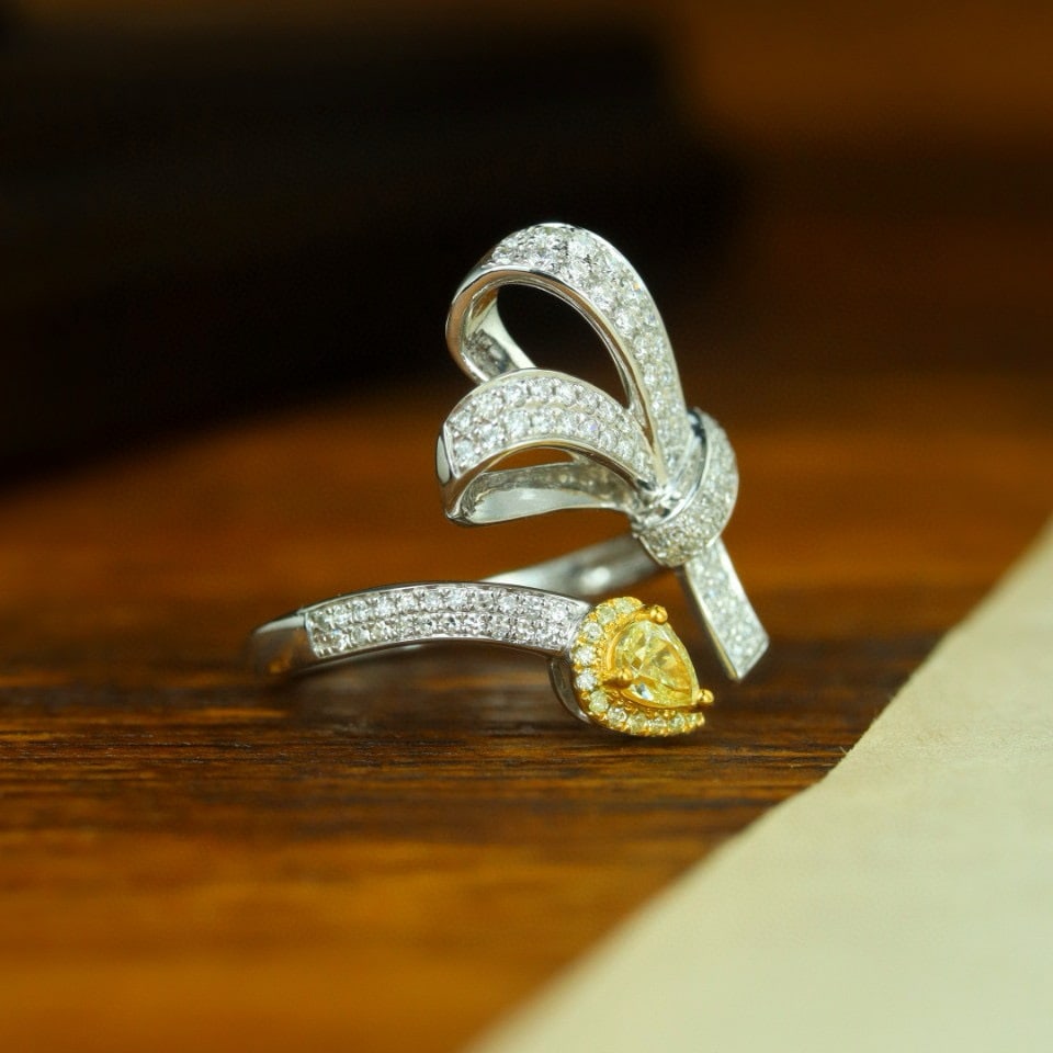 14k Gold 0.67 Ctw Natural Yellow Diamond & Diamond Ring - 3