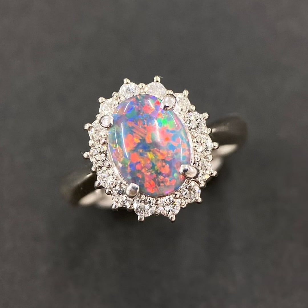 14k Gold 1.57 Ctw Natural Opal & Diamond Ring - 5