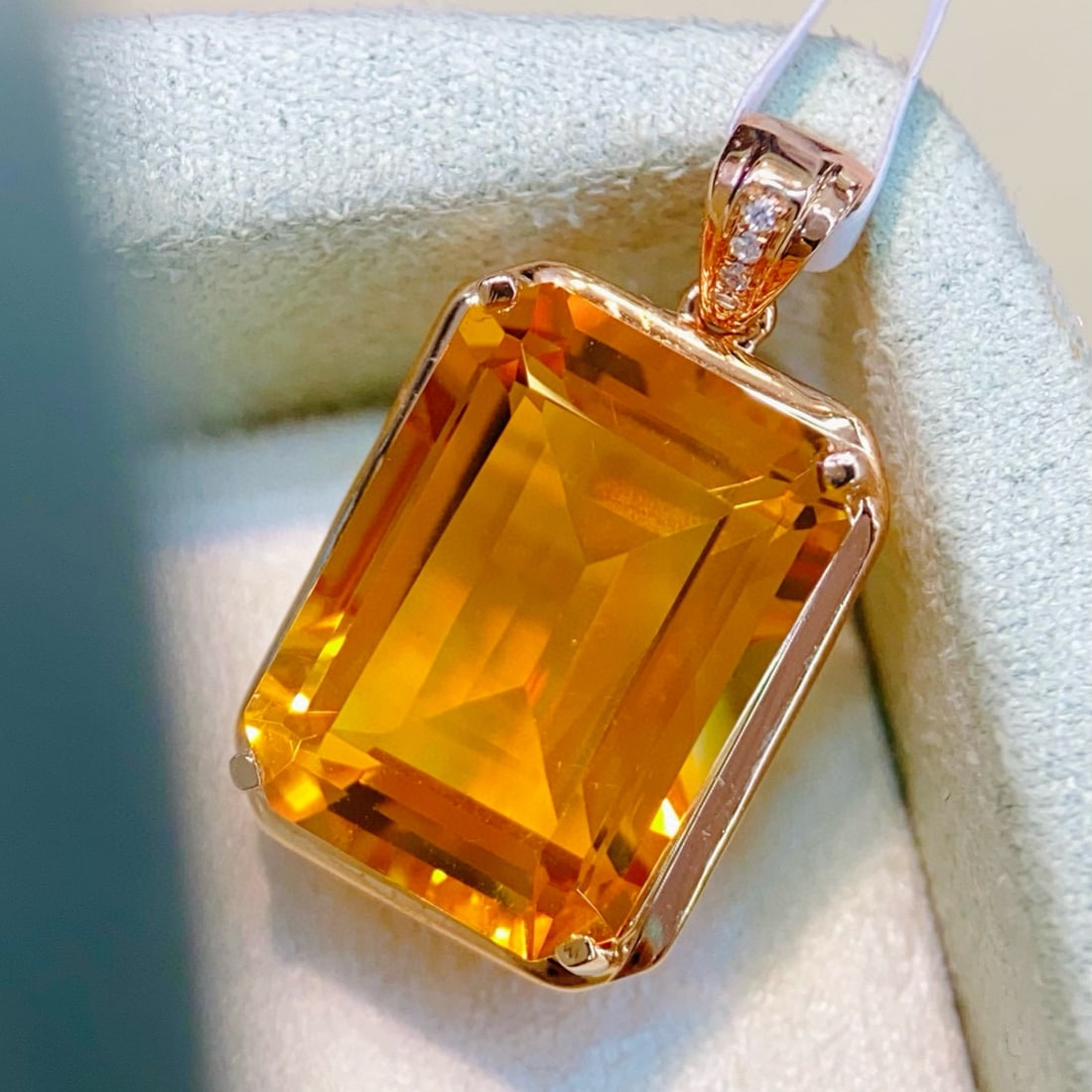 14k Gold 8.09 Ctw Natural Citrine & Diamond Pendant( Without Chain ) - 2