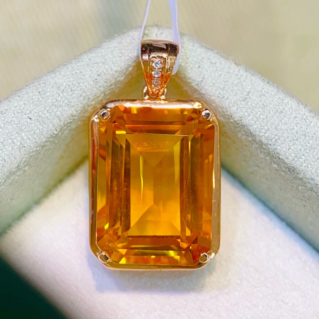 14k Gold 8.09 Ctw Natural Citrine & Diamond Pendant( Without Chain ) - 3