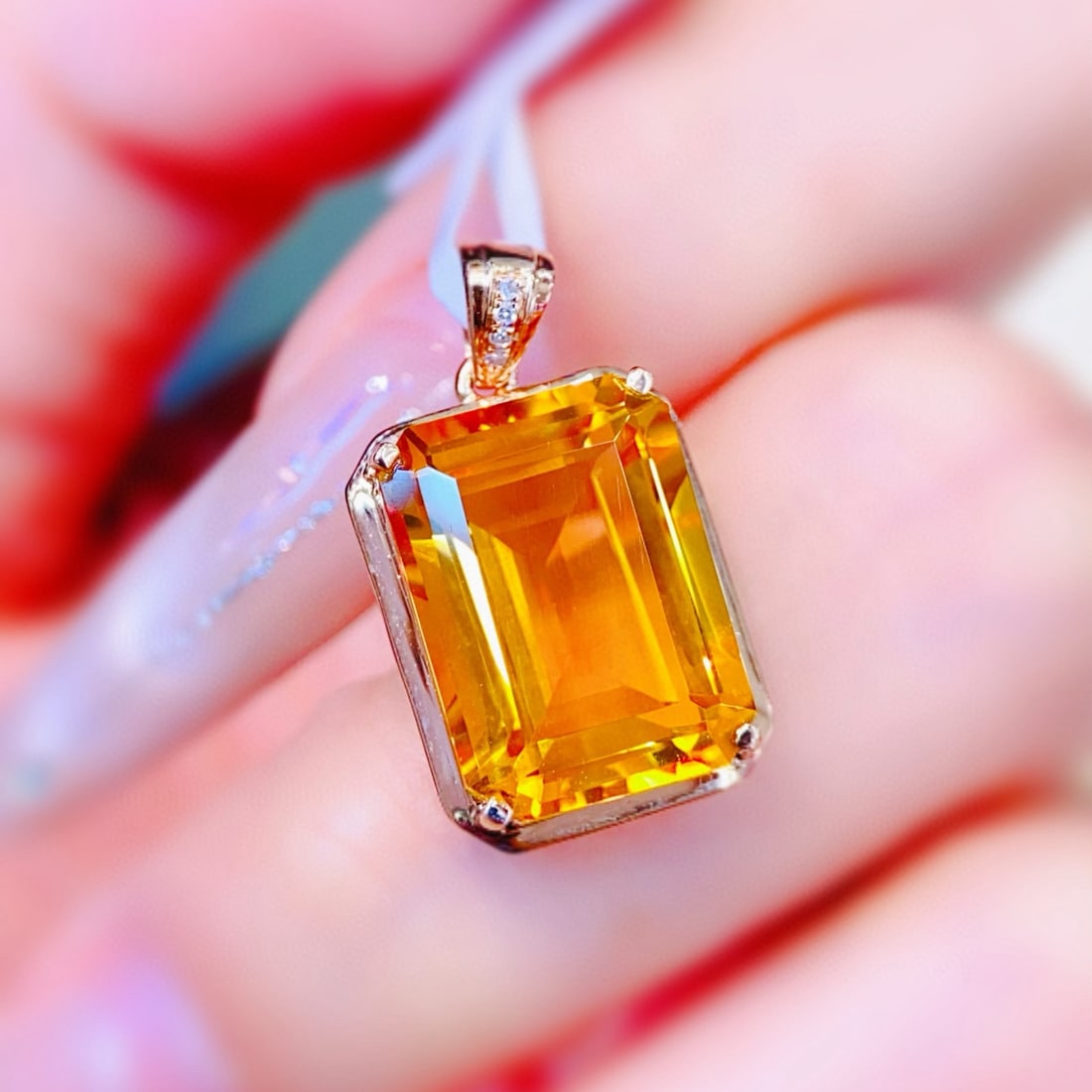 14k Gold 8.09 Ctw Natural Citrine & Diamond Pendant( Without Chain ) - 4